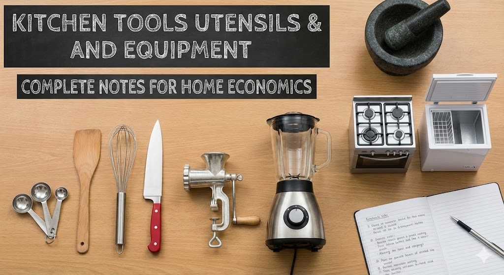 Kitchen Tools Utensils and Equipment: Complete Notes for Home Economics I know exactly why you are here. This topic is a favorite in Junior WAEC and even pops up in the practicals for SS3 students, yet people still mix up a simple spoon with "equipment." It’s frustrating. Let's fix that today so you can get your full marks. Kitchen tools utensils and equipment are the necessary items we use for food preparation, cooking, serving, and storage. Without them, cooking is not just hard; it is basically impossible. Imagine trying to pound yam with your bare hands—it won’t work. Definition of Kitchen Tools and Equipment Kitchen tools and equipment refer to all the implements, appliances, and items used in the kitchen to make cooking easier, faster, and more hygienic. Think of it this way: In a workshop, a carpenter needs a hammer and saw. In the kitchen, the cook needs knives and pots. We generally divide these items into two main groups based on their size and how they are moved. Tools/Utensils: These are small, movable items you hold in your hand (like knives, spoons, and whisks). Equipment: These are larger, often heavier items that are usually fixed in one spot or difficult to move around (like your refrigerator or gas cooker). Classification of Kitchen Equipment Kitchen equipment is classified into three major groups based on size and mode of operation. These categories help us organize the kitchen so it doesn't look like a marketplace where everything is scattered. Small Equipment (Tools and Utensils): Handheld items. Large Equipment: Heavy appliances. Mechanical Equipment: Machines that use electricity or manual power to do hard work. Small Kitchen Tools and Utensils Small kitchen tools are handheld implements used for specific tasks like cutting, mixing, measuring, or serving. These are the "apprentices" of the kitchen. They do the running around. You move them from the drawer to the table, to the sink, and back again. They are usually cheaper and made of stainless steel, wood, plastic, or aluminum. Common Examples and Uses: Knives: Used for cutting, chopping, and slicing. You have the Chef’s knife (for everything), the Paring knife (for peeling oranges or potatoes), and the Bread knife (serrated edge). Teacher’s Tip: Never use a dull knife. A blunt knife is more dangerous than a sharp one because you have to use force, and if it slips, you are in trouble. Colander: A bowl with holes used for draining water from boiled foods like rice or pasta. Don't confuse this with a sieve; a sieve has a wire mesh for flour, while a colander has bigger holes. Egg Whisk: Used for beating eggs or mixing light batters to introduce air. Graters: Used for shredding foods like carrots, cheese, or unripe pawpaw for salad. Chopping Board: A wooden or plastic board where you place food for cutting. Hygiene Note: Avoid cutting raw meat and vegetables on the same board without washing it first. This causes cross-contamination. You can read more about safe food handling on FoodSafety.gov. Large Kitchen Equipment Large kitchen equipment refers to the heavy, permanent appliances used for cooking, cooling, or storage. These are the "Ogas" of the kitchen. They command respect and occupy a permanent space. You don't just wake up and decide to move your fridge to the parlor; it stays where it is. They are expensive and require careful handling. Key Examples: Cookers: These can be gas, electric, or kerosene stoves. They provide the heat needed for cooking. Refrigerators and Freezers: Used for preserving perishable foods at low temperatures. Kitchen Sink: Used for washing food and cleaning dirty utensils. Cupboards and Shelves: Used for storing food items and other equipment. Mechanical Kitchen Equipment Mechanical kitchen equipment consists of machines that simplify difficult tasks like grinding, blending, or mixing. These guys are the time-savers. In the old days, our grandmothers used grinding stones for pepper. It tasted good, but it took forever. Today, mechanical equipment does that job in seconds. Examples: Blender: Used for pureeing fruits, grinding tomatoes for stew, or making smoothies. Mixer: Used for mixing cake batter or dough. Toaster: Used specifically for browning bread. Dishwasher: An automated machine for washing plates and cutlery (though this is less common in the average Nigerian home, it is still in the syllabus!). Care and Maintenance of Kitchen Equipment Care and maintenance involve the regular cleaning and servicing of kitchen items to make them last longer and prevent rust or damage. If you don't take care of your tools, you are wasting money. I always tell my students: a dirty kitchen is a playground for cockroaches. Rules for Care: Wash immediately: Do not leave dirty plates or pots overnight. It encourages bacteria and makes them harder to wash the next morning. Dry before storing: Moisture causes rust, especially on tin or iron bakeware. Wipe them dry with a kitchen napkin. Don't soak wood: Never leave your wooden turning sticks or chopping boards soaking in water. The wood will swell, crack, and eventually rot. Sharpen knives: Keep your knives sharp using a sharpening stone or steel. Unplug appliances: When cleaning your blender or toaster, always remove the plug from the socket first. Water and electricity are enemies. For more on appliance safety, you can check general safety guidelines on Wikipedia. Conclusion Mastering kitchen tools utensils and equipment is not just about passing your Home Economics exam; it is a life skill. Whether you are running a restaurant or just cooking indomie at home, knowing the right tool for the job makes the difference. Go through these notes again, memorize the examples, and you will be ready for any question WAEC throws at you. Good luck!