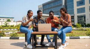 Nigerian university students studying together on campus representing the Top 30 most educated states in Nigeria